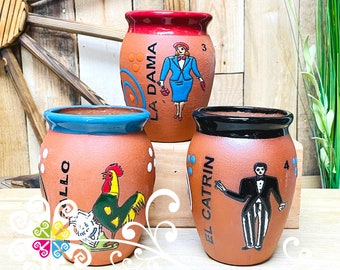 Single Loteria Mexican Cup - Cantarito Clay cup - Jarrito Cup - Loteria Mexicana