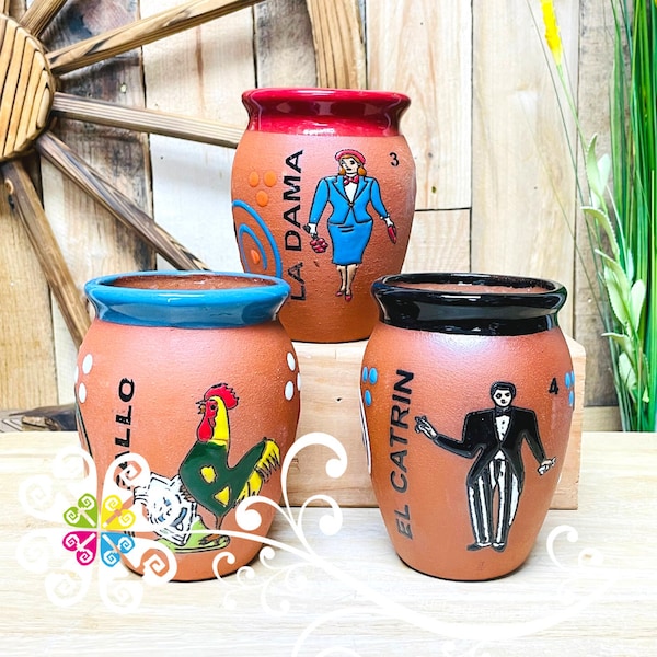 Single Loteria Mexican Cup - Cantarito Clay cup - Jarrito Cup - Loteria Mexicana