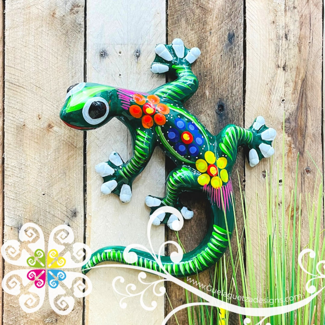 Medium Hand Paint Clay Lizard Mexican Lizard Decor Etsy Canada