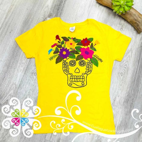 Catrina Head Embroider Camiseta Mujer Playera Dia de Muertos