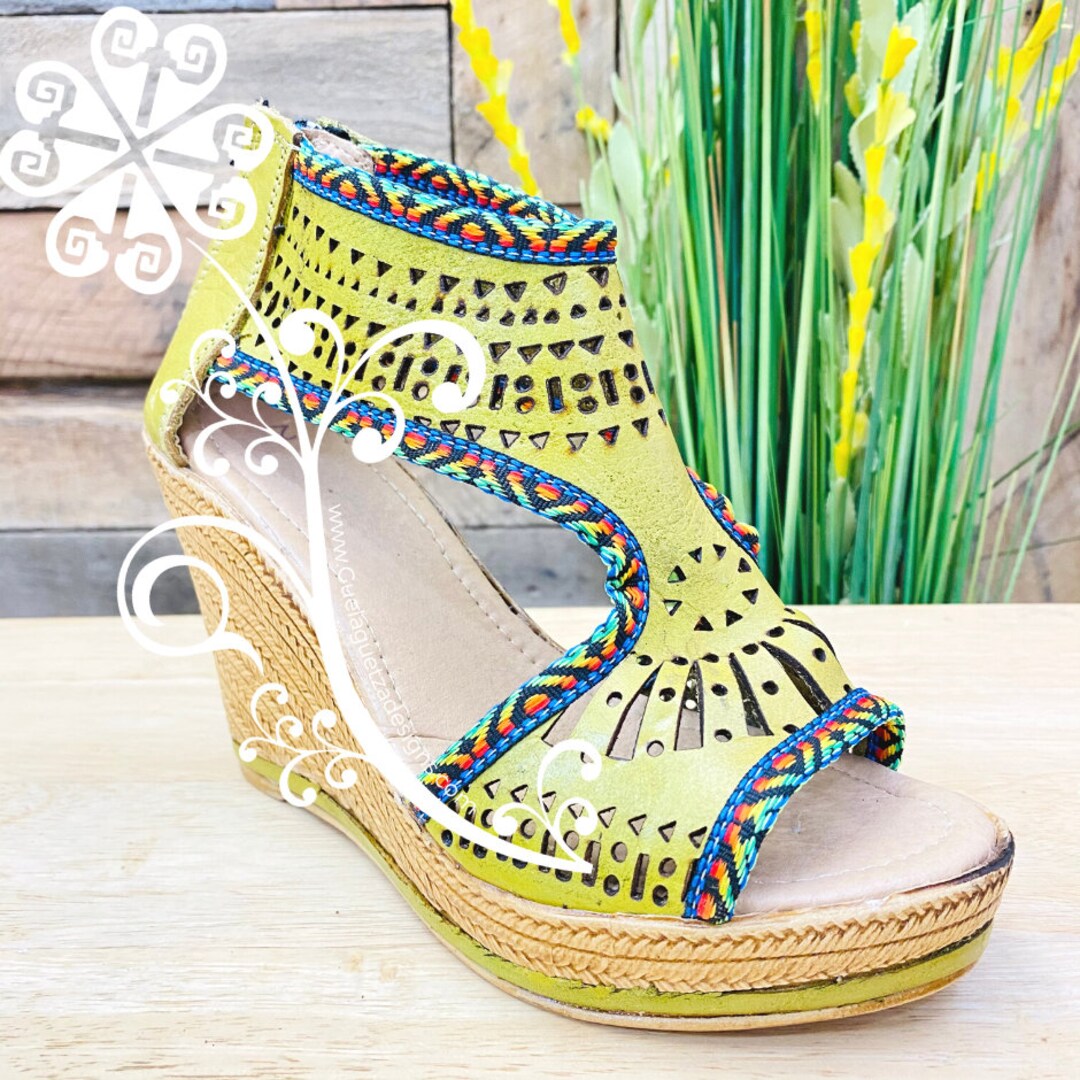 Lime Summer Leather Wedges Shoes Mexican Pumps Spring - Etsy