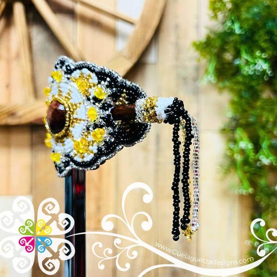 Beaded Hair Brooch - Huichol Art - Mexican Hair Accessory - Etsy display picture 2