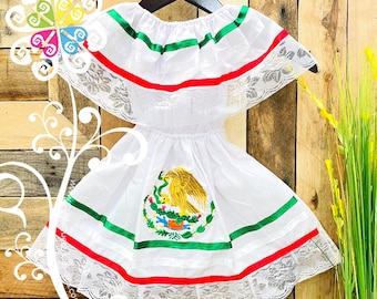 Bandera Tricolor Mexican Campesino Children Dress - Mexican Dress - 5 de Mayo Dress - Tricolor Dress
