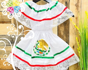 Bandera Tricolor Mexicana Campesina Vestido Infantil - Vestido Mexicano - Vestido 5 de Mayo - Vestido Tricolor