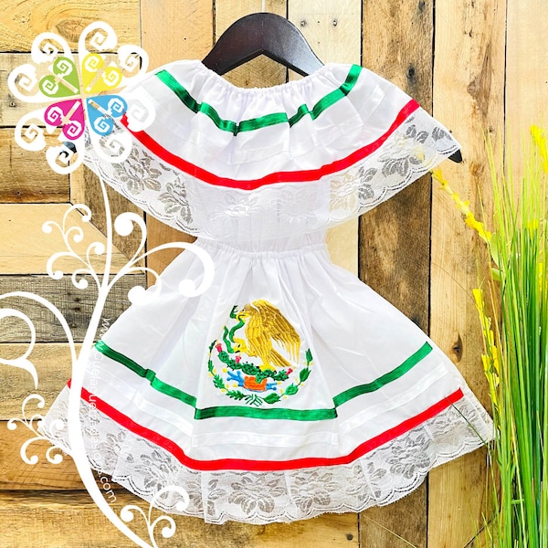 Bandera Tricolor Mexican Campesino Children Dress - Mexican Dress - 5 de Mayo Dress - Tricolor Dress