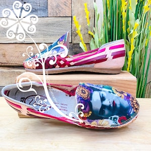 Purple/Maroon Frida Leather Shoes - Mexican Shoes - Women Flat shoes