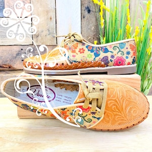 Artisan Leather Women Loafers - Mexican Shoe - Butterflies Design