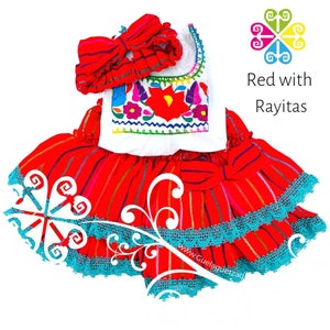 Red Rallitas Primavera Girl Set - Mexican Children Outfit- 5 de Mayo Outfit - Mexican Authentic Outfit
