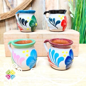 Set of 4 Small Mexican Clay Mugs - Jarrito Mexicano - Authentic Mexican Clay