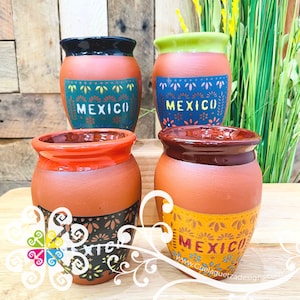 Set van 4 Mexicaanse cantarito's - Mexicaanse beker Papel Picado - Handgemaakte beker - Cantarito