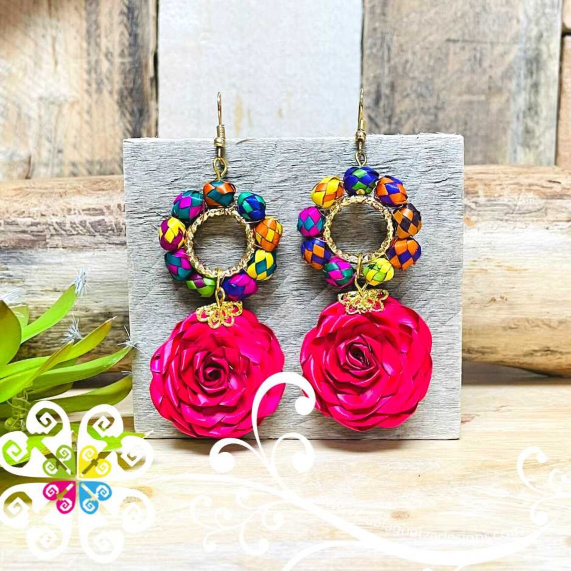 Medallion Rose Corn Husk Earrings Unique Handmade Earrings Etsy