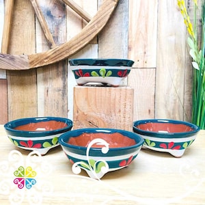 Teal Set of 4 Small Molcajete Barro - Mexican Kitchen - Molcajete Set - Mexican Clay Bowl