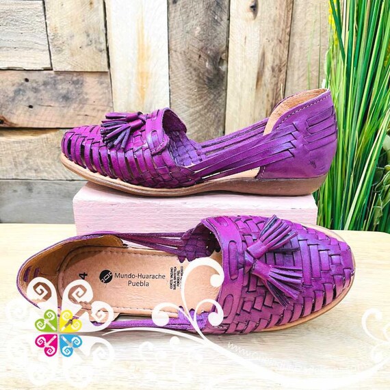 Zapatos Planos Con Borlas Moradas Huarache Piel Huaraches | Etsy España