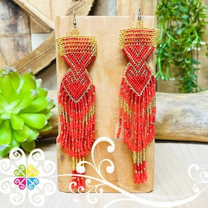 Long Penacho Beaded Earrings - Handmade Mexican Earrings