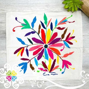 Flowers Design - Square Natural Otomi Decorative Pillow Cases - Authentic Mexican Pillowcase