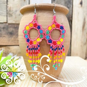 Flower Wreath Beaded Earrings - Handmade Mexican Beaded Jewelry