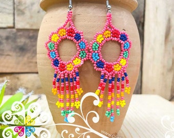 Flower Wreath Beaded Earrings - Handmade Mexican Beaded Jewelry