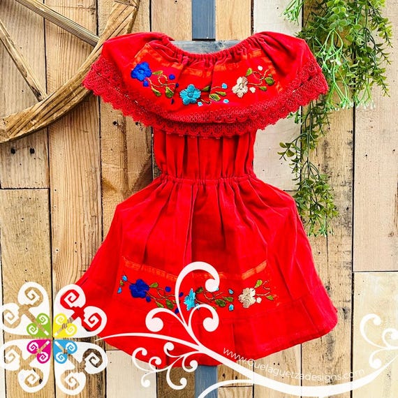 Red Embroidered Mexican Dress - Children's Fiesta Campesino Dress Red Embroidered Mexican Dress - Children's Fiesta Campesino Dress