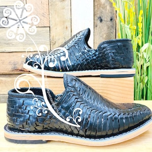 Chaussures mexicaines en cuir Tejido noir - Huaraches authentiques
