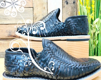 Black Tejido Leather Mexican Shoes - Authentic Huaraches