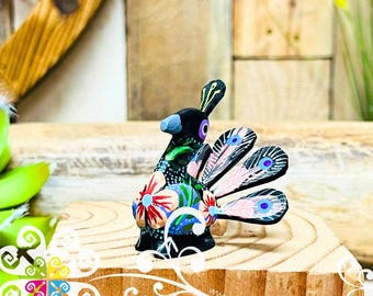 Mini Peacock Alebrije - Handmade Wood Figure - Stocking Gift - Unique Gift - Mexican Alebrije