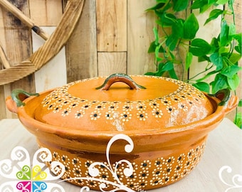 Large Puntos Capula Cazuela Barro con Tapa