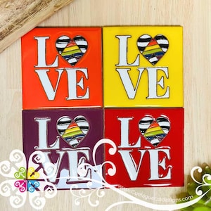 Set of 4 Heart Love Coaster Set - Set of Clay Coasters - Pride Collection