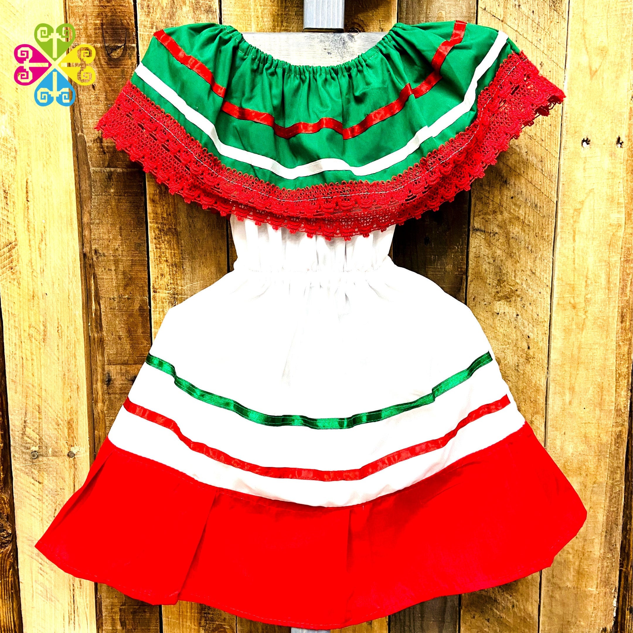 Children Campesino Dress - Mexican Dress - 5 de Mayo Dress - Tricolor Dress - Mexico Flag Dress Children Campesino Dress - Mexican Dress - 5 de Mayo Dress - Tricolor Dress - Mexico Flag Dress