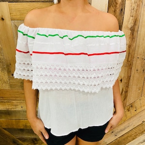 White Mexican Tricolor Campesina Top - 5 de Mayo Top - Summer Top
