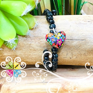 Seeds Artisan Bracelet with Wood Heart - Authentic Wood Jewelry - Oaxaca Hand carved Pendant - Seed bracelet
