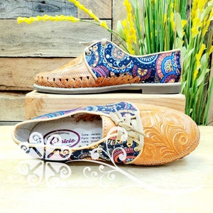 Multicolor Circles - Loafers Artisan Leather Women Shoes - Mexican Leather - Zapato artesanal Piel