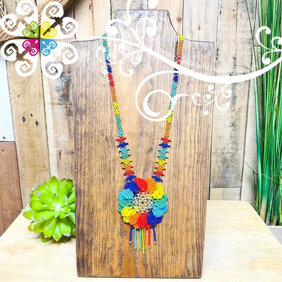 Sunflower Beaded Necklace - Mexican Beaded Jewelry - Collar