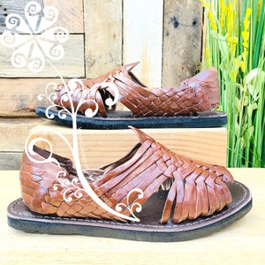 Dark Brown Tejido Leather Men Huaraches - Open Toe Authentic Huaraches