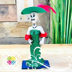 Green Little Clay Catrina - Catrina Brillantina - Day of the Dead Decor
