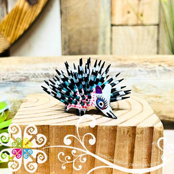 Mini Porcupine Alebrije – Hand-Carved Wood Figure, Oaxacan Folk Art