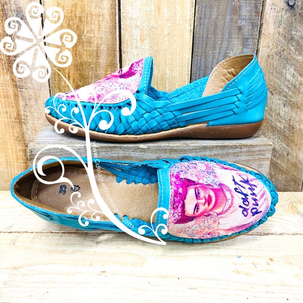Teal Frida Leather Shoes - Mexican Shoes - Women Flat shoes