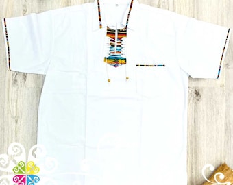 White Coralillo Jareta Shirt - Mexican Cotton Shirt - 5 de Mayo Shirt - Camisa Mexicana