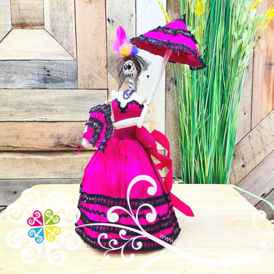 Muñeca Catrina Corn Husk Catrina de Hoja de Maiz Muñeca Día de Muertos  Decoración Día de Muertos México