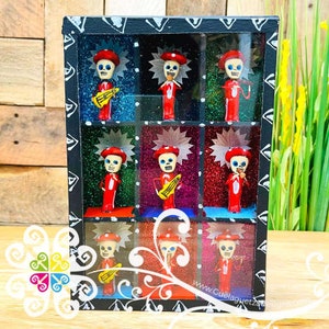 Black Mexican Gallery Box Decor - Cajita Decorativa Barro Cocido - Cajita de muertos - Altar Decor
