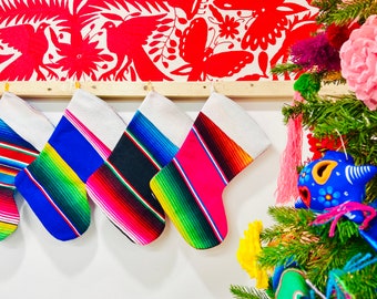 Set of 4 Mexican Sarape Christmas Stockings -  Mexican Christmas - Botitas Navidenas