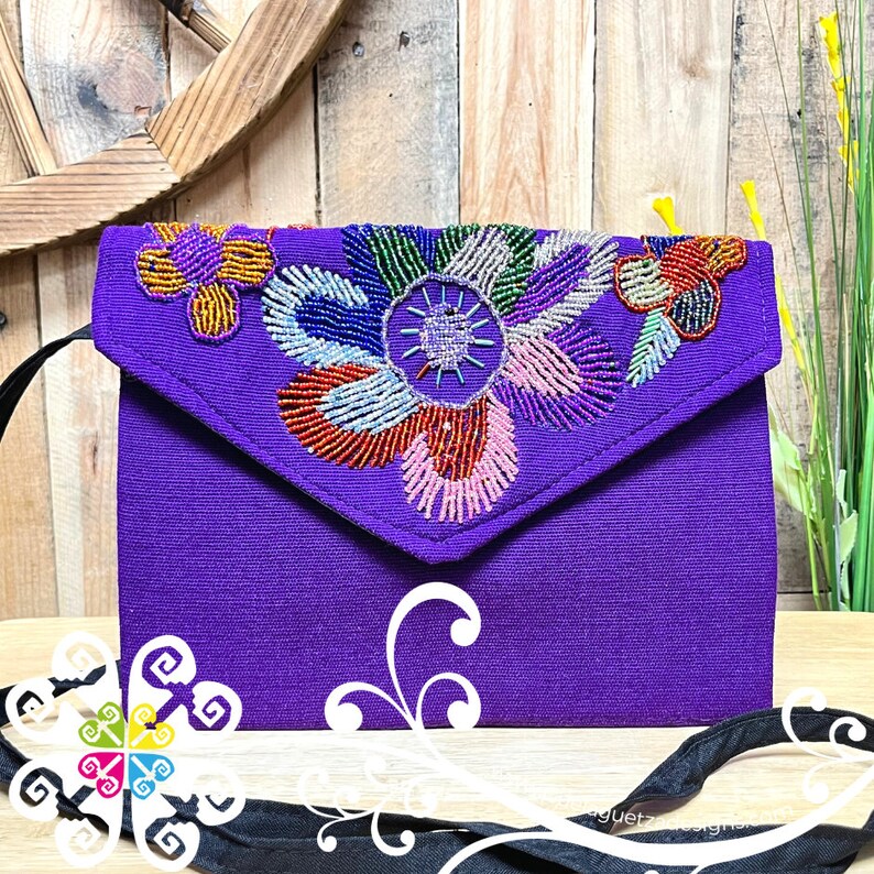 Beaded Boho Crossover - Mexican Bag - Women crossbody Bag Purple Daisy