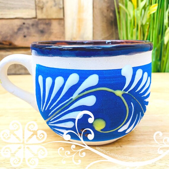 Huge Hand Thrown Pottery Mug Blue Large Carved Mug Oversized Blue Pottery  Mug