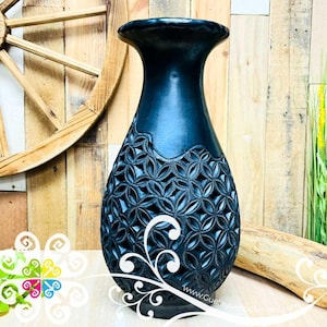 Jarrón de barro negro extra grande - Barro Negro Oaxaca - Decoración auténtica mexicana para el hogar