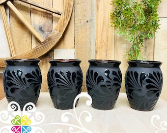 Set de Copa Espiga Plumeado Cantarito Negro - Set Clay Cantarito - Cielito Lindo Mexican Decor