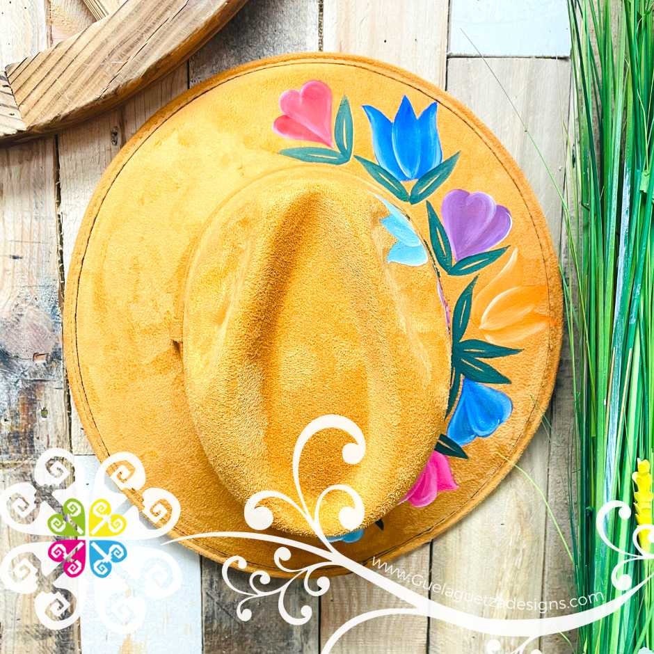 Light Orange Multicolor Flowers - Hand Painted Fall Hat  display picture 1