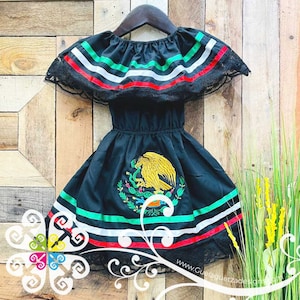 Schwarzes Bandera Kinderkleid - Mexikanisches Campesino Kleid - Mexikanisches Kinderkleid - 5 de Mayo Kleid