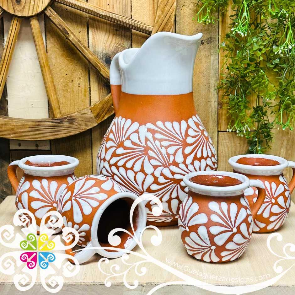 Natural/white Espiga Pato Pitcher Set - 4 Mugs - Jarra Con Tazas