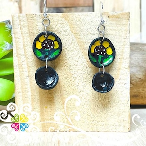 Sunflower Plate - Cocinita Clay Earrings - Mexican Authentic Earrings