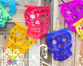 Large Skull Design- Papel Picado Banner - Day of the Dead decor - Dia de Muertos
