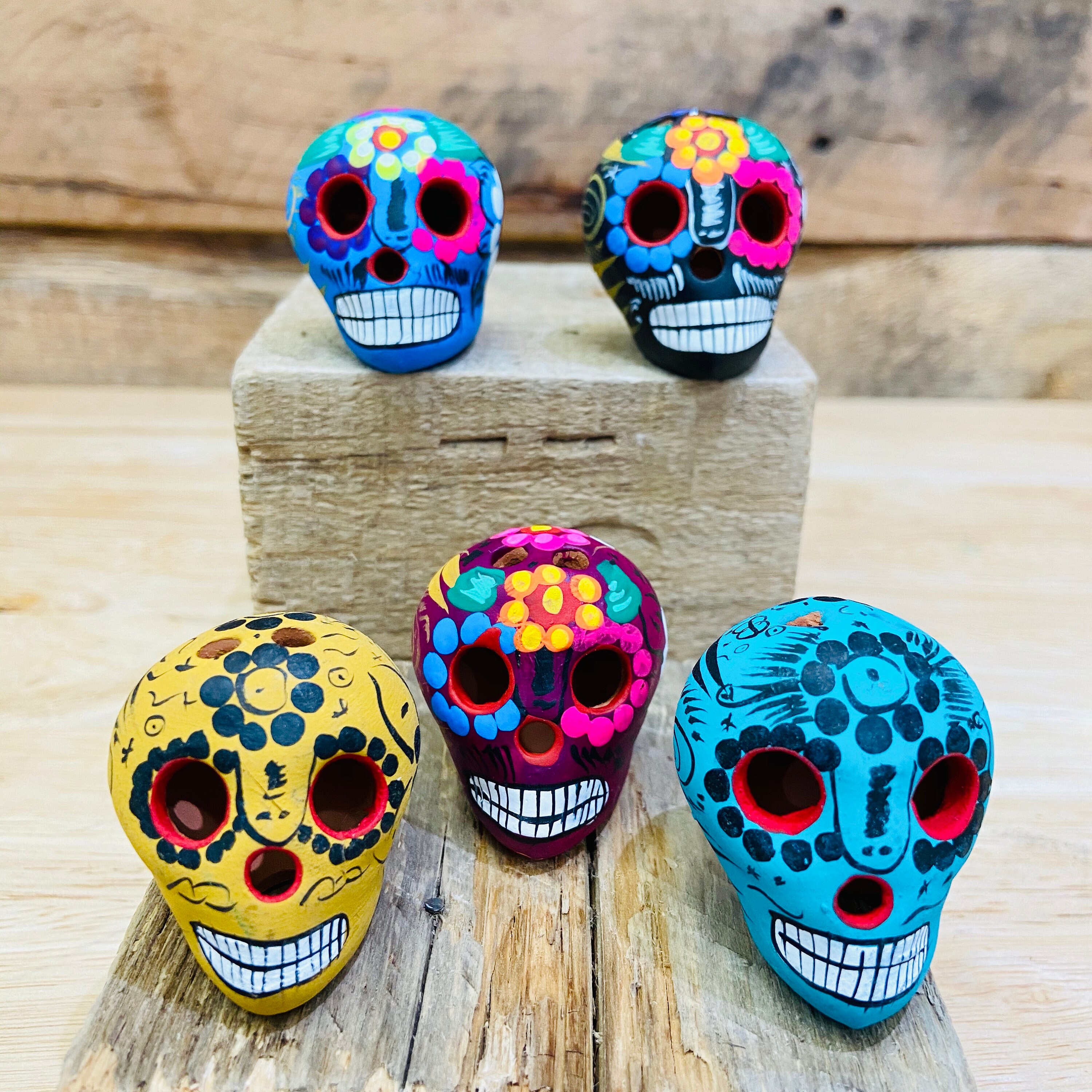 Set of 5 Mini Mexican Sugar Skull Box - Dia De Los Muertos Skull 